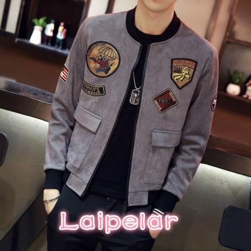 Spring New Suede Jackets Men Fashion Slim Fit Patch Design Bomber Jacket Long Sleeve Casual Mens Coats manteau homme 3xl-m
