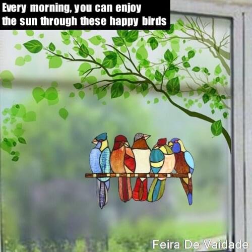 Multicolor Birds on a Wire Window Stickers Close to Nature Stained Color Window Embellishment Decoration Home Decor Wall Sticker