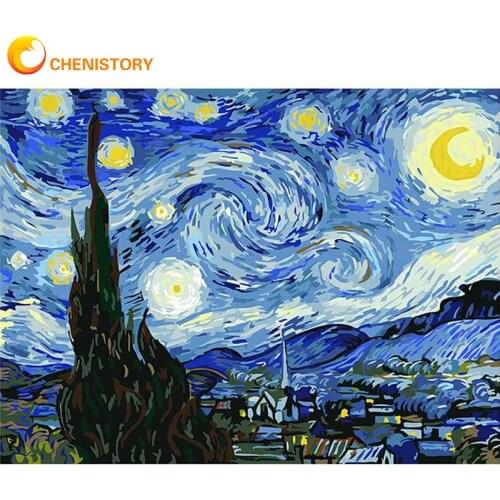 CHENISTORY Frame Famous Picture DIY Painting By Numbers Van Gogh Picture By Numbers Kit Handpainted Oil Painting For Home Art