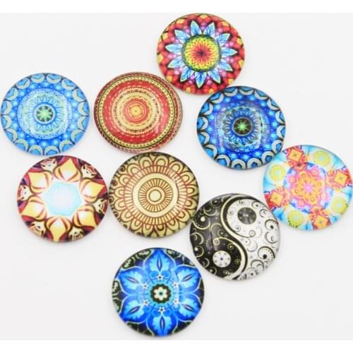 New Fashion 10pcs 25mm Mixed Flower Of Life Datura YinYang Handmade Cabochons Glass DIY Embellishment For Crafts Jewelry Making