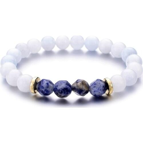 New 8mm Natural Stone Beaded Bracelet Rhombus Stone Bracelet Beads Stretch Bracelet Jewelry