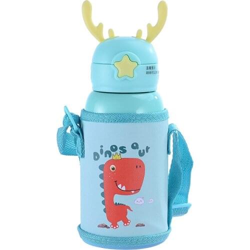 New cute cartoon animal sling children stainless steel vacuum flask for baby drinking water mini two-water cup