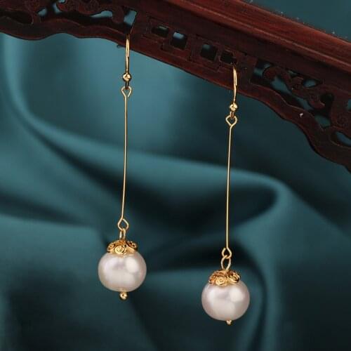 NEW Long Vintage Delicate Freshwater pearl Drop earrings Ethnic cloisonne Chinese style Jewelry for women