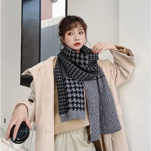 Autumn winter warm soft fashion new arrival temperamental high quality vintage elegant plaid cute casual outdoor long knit scarf