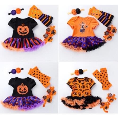 0-24M halloween baby costume cotton baby girl romper short sleeve newborn baby clothes cartoon rompers + baby shoes set R29