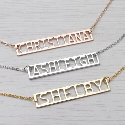 Personalized Bar Necklace Custom Your Name Necklace Charm Square Pendant Necklace Stainless Steel Gold Handmade Jewelry Gift