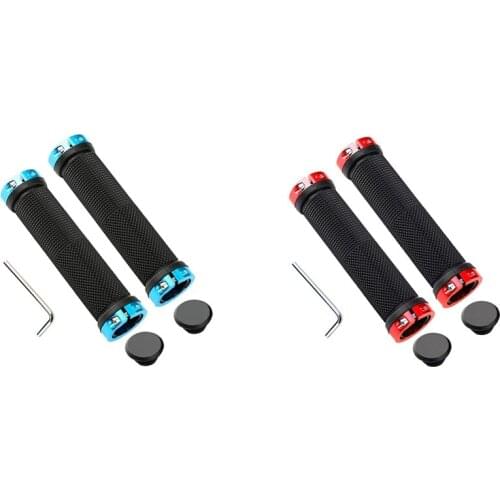 Bike Handle Grips, Aluminium Double Lock Bicycle Grips, Mountain Bike Handlebar Rubber Bicycle Handle Protector