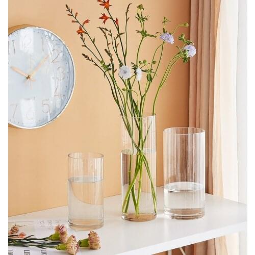 1PC Transparent Cylinder Straight Glass Vase Simplicity Living Room Decoration Vase Home Decorations Vase Container