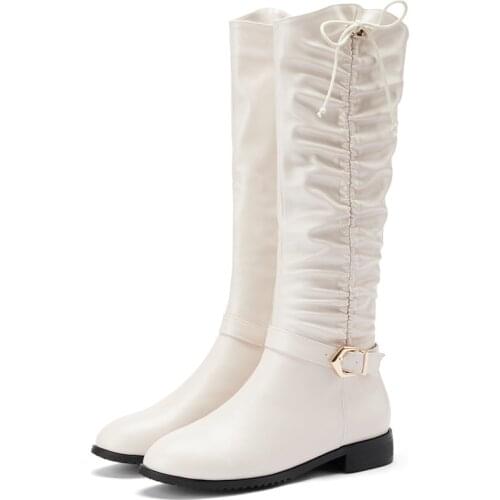 Womens Knee High Boots Soft PU Leather Flat Fashion Winter Boots Women Comfortable Woman Long Riding Boots Shoes Big Size 45 48