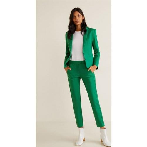 Green PantSuits for Women Plus Size for Business Custom Made for free Ladies Pantsuit Blazer+Pants for Work Wedding Party