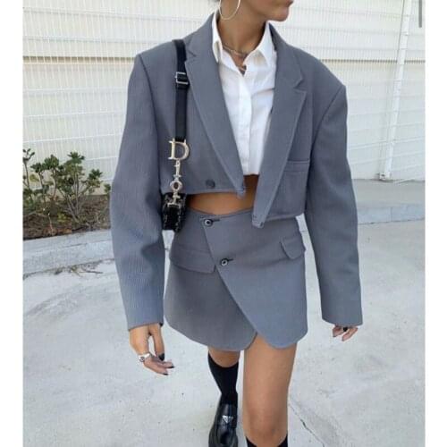 2021 Autumn Summer Women New Fashion Long Sleeve Lapel Short Corduroy Blazer Coat High Waist Skirt Two Piece Set X093