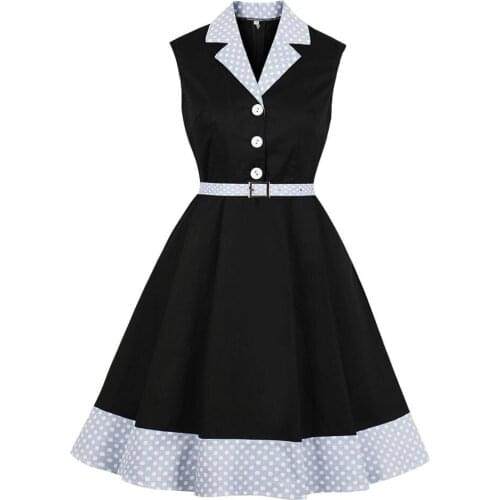 2019 Summer Women Elegant Retro Dot Dress Sleeveless Tie Waist Sashes Chic Beach Dress Seaside Holiday Women Casual Vestidos