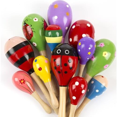 1Pcs Kids Mini Colorful Wooden Maracas Baby Child Musical Instrument for kids Rattles Shaker Party for Children Gifts 12*4cm