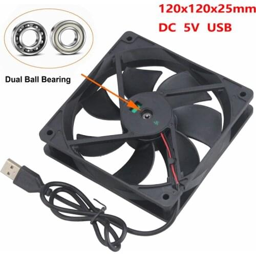 1 Piece Gdstime USB Cooler DC 5V 120*120*25mm Ball Bearing Brushless 12cm PC Case Cooling Fan 120mm x 25mm 12025 1500RPM
