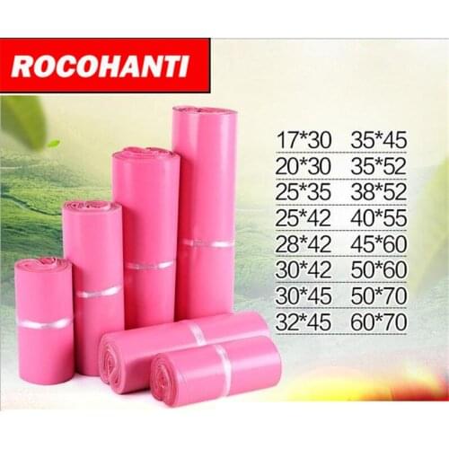 100PCS Custom Logo Printed Express Plastic Polybag Poly Bag Mailer for Shop Online Shipping Company Gift Bags Pink Color