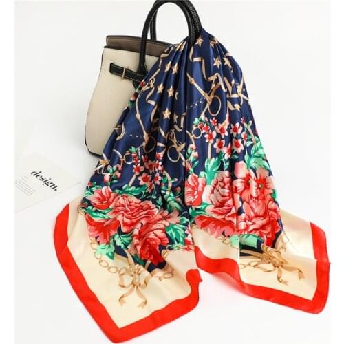 2021 Fashion Hijab Square Silk Scarf Women 90cm*90cm Under Scarves Print Satin Female Musilm Shawl Wrap Bandana Hair Accessories