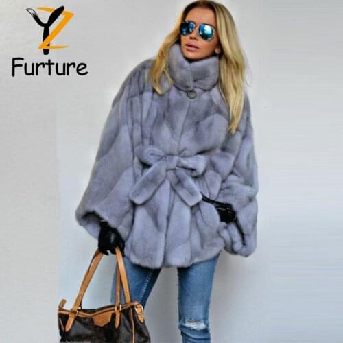 2021 Autumn & Winter Popular Mink Fur Coats Imported Sapphire Color Real Fur Overcoats Women Tops Warm Stand Collar Fur Jackets