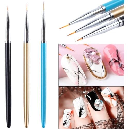 3pcs/Set Professional Nail Art Liner Painting Pen Black Gold Acrylic UV Gel Brushes Painting Stripes Flower Manicure Tool SA1048