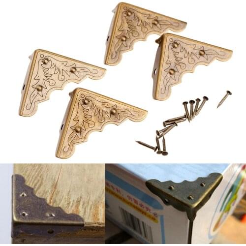 4Pcs Antique Bronze Decorative Corner Protector Jewelry Gift Box Wooden Case Feet Leg Corner Protector Guard