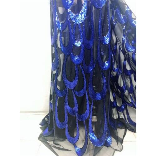 African French Lace Fabric With sequins High Quality African Tulle Lace Fabric With sequins 5yards White Lace Fabric Royal Blue