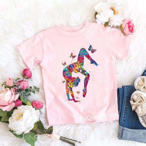 Watercolor Butterflies Gymnastics Art Print T-Shirts for Girls Sports GYM Lover Childrens Best Birthday Gift DIY Name Wholesale