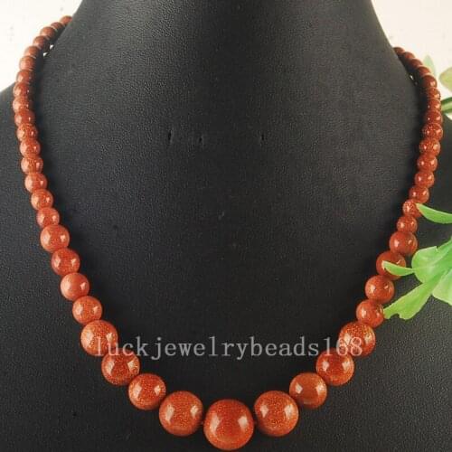 Free shipping Women Fashion Jewelry 6~14mm Beautiful Goldstone Round Beads Necklace 17.5" FG6424