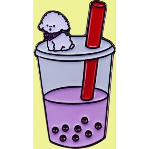 Bichon Frise Vivi Cute dog Boba Milk Tea enamel pin brooch Exo KPOP fans gift