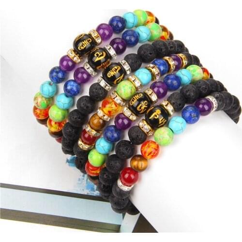 Buddhism Bracelets Motto Beads Bangle Couples Jewelry Men Natural 8 mm 7 Chakra Stone Bracelet Women Healing Energy Pulsera