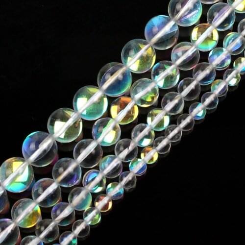 15" White Glitter Clear Austria Crystal Dull Polish Moon Stone Loose Beads For Jewelry Making Bracelet Necklace 6-12mm