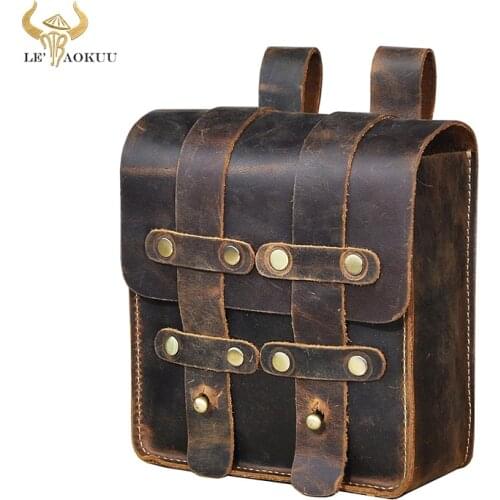 Natural Leather men Design Small Cowhide Vintage Hook Hip Bum Bag Fanny Waist Belt Pack Cigarette Case 6.5" Phone Pouch 1608