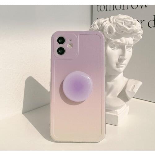 Ins Simple Yellow Purple Gradient Bracket Phone Case For iPhone 12 11 Pro Max Xr X Xs Max 7 8 Puls SE 2020 Cases Soft TPU Cover