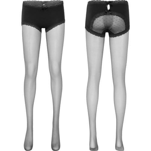 Womens Sexy Transparent Stockings Lace Trim See-through Pantyhose Lingerie Elastic Waistband Sheer Stockings Tights Leggings