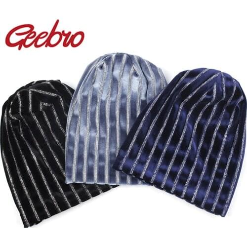 Geebro Women Stripe Style Soft Baggy Skullies Beanie Hat Adult Autumn Winter Warm Hat Beanies Skull Cap For Ladies Girls