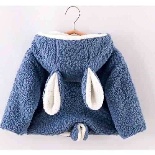 0-4-year-old baby cute rabbit ear lamb cashmere coat childrens solid color Plush thickened outer suit leisure sportswear