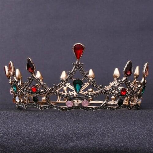 Baroque Royal Queen Crown Colorful Jelly Crystal Rhinestone Stone Wedding Tiara for Women Costume Bridal Hair Accessories New