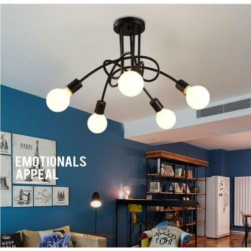 Wrought iron hot Vintage industrial loft ceiling light with 5 lights (black) 3 light bulbs not included