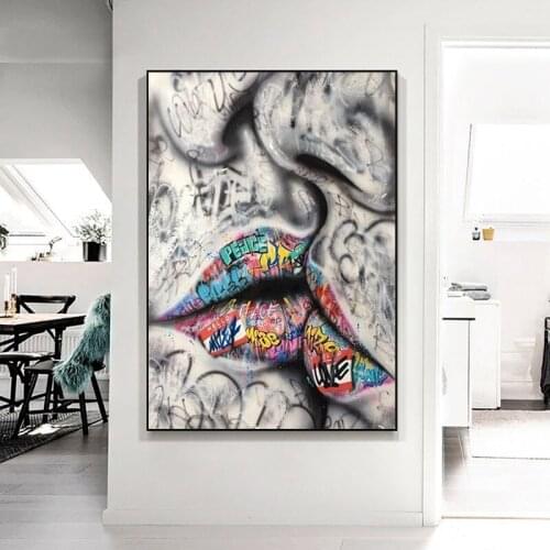 Lover Kissing Graffiti Art Canvas Paintings On the Wall Art Posters And Prints Abstract Street Art Wall Pictures Home Decor