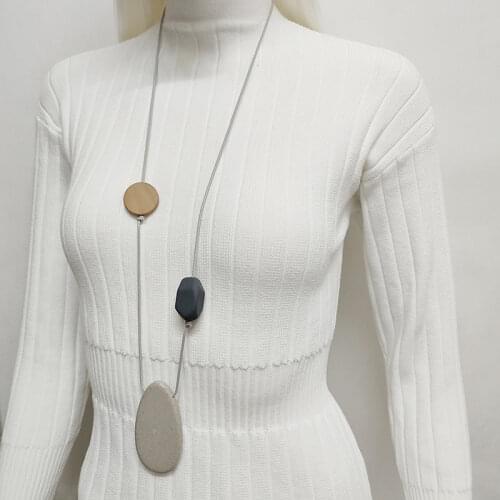 Fashion Long Necklace Lmitation Stone Jewelry Wooden Necklace Handmade Accessories