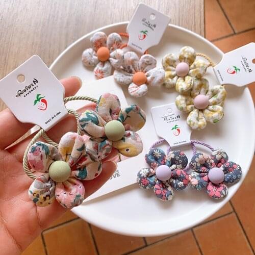 Fashion handmade plum blossom icon kids girls super elastic hair bands cord colorful hairtie decoration ponytail holder