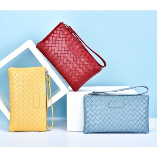 Fashion clutch bag ultra-thin woven long wallet mobile phone bag coin purse convenient wrist bag wallet for women