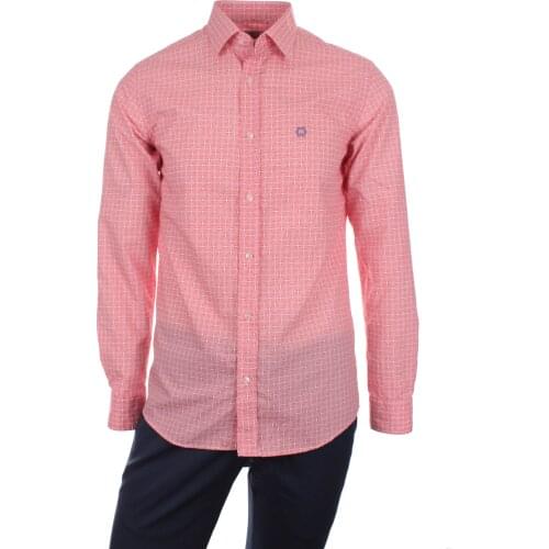 Gentilbay Mens Printed Cotton Fabric Pink Slimfit Sport Long-Sleeve Formal Dresses Dress DC1002 Shirt