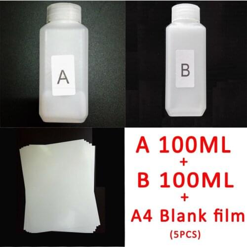 DIY Testing Kit Activator A100ml, B 100ml, A4 Blank Film 5PCS, water transfer printing hydrographics film, film for aqua print
