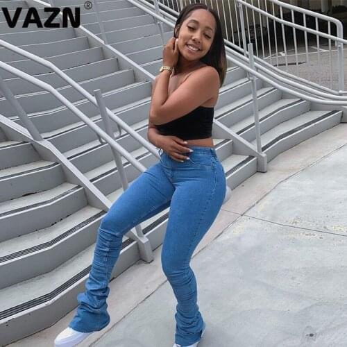 VAZN 2020 New High Street Street Cartoon Sexy Women Energetic Jean Pencil Pants Sports Long Pants Lady High Waist Jean Pants