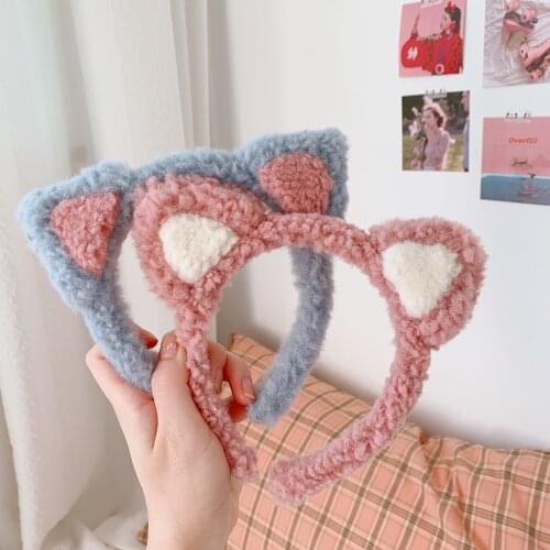 Korea Simple Hairbands Soft Cute Cat Ears Face Wash Makeup Mask Facial Hair Tie Headband for Women Girl Fashion Hair Accessories