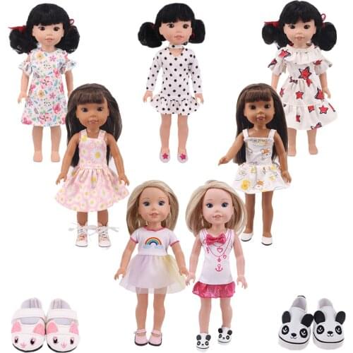 Doll Clothes White Print Skirt,Kitty Shoes For 14.5 Inch Nancy American Paola Reina Doll&BJD EXO Doll Our Generation Girl`s Toys