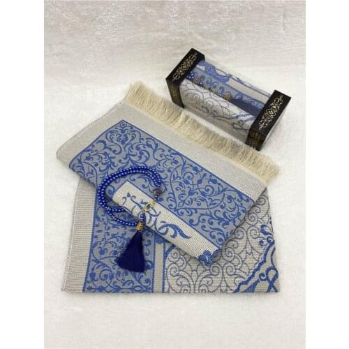 Islamic Gifts Prayer Rosary Set Boxed Navy Hajj Umrah Mawlid Friday Prayers Prayer Rugs Islamic Gifts Prayer Rug Tasbih Set