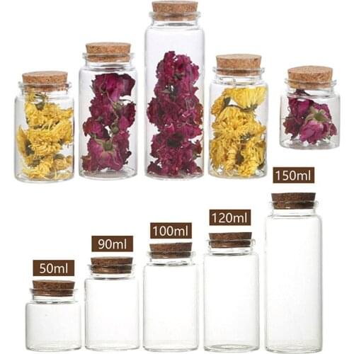 3Pcs 50/60/90/100/120/150ml Transparent Practical Cork Stopper Glass Bottles Jar Vial Empty Bottle For Jewelry Storage Container