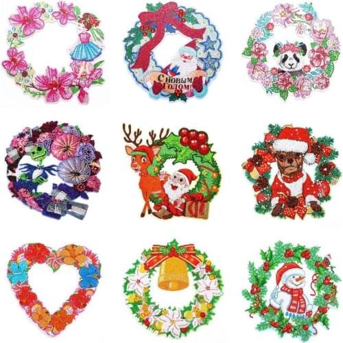 Christmas Resin Diamond Painting Wreath Flavor Flower Emboss DIY Diamond Painting Circle Colorful Wreath Home Wall DEcoration