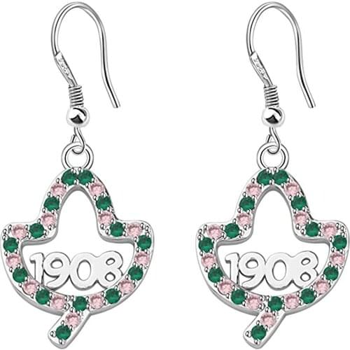 Metal Alloy Silver Plated Pink Green Crystal IVY 1908 Earrings Sisterhood Women Gift Jewelry