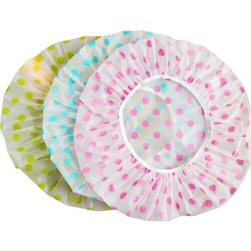 Fashion Waterproof Wave Point Bath Cap Hat Elastic Shower Hat Reusable Bath Head Hair Cover For Women Salon Shower Bath Supplies